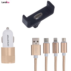 شارژر فندکی کینگ استار مدل K Box50 به همراه پایه نگهدارنده گوشی موبایل و کابل تبدیل